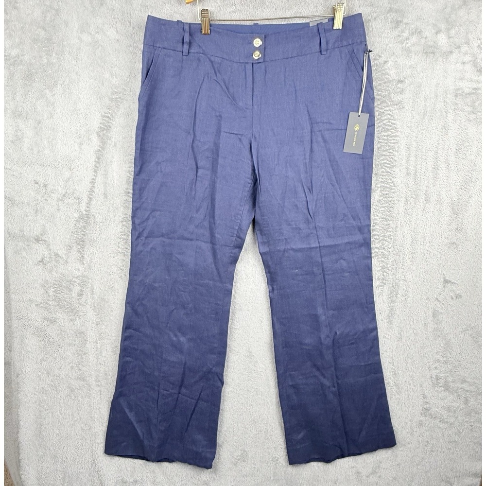 Outback Red Pants Womens 12 Blue Linen Cassidy Fit Wide Flare Leg Office NWT